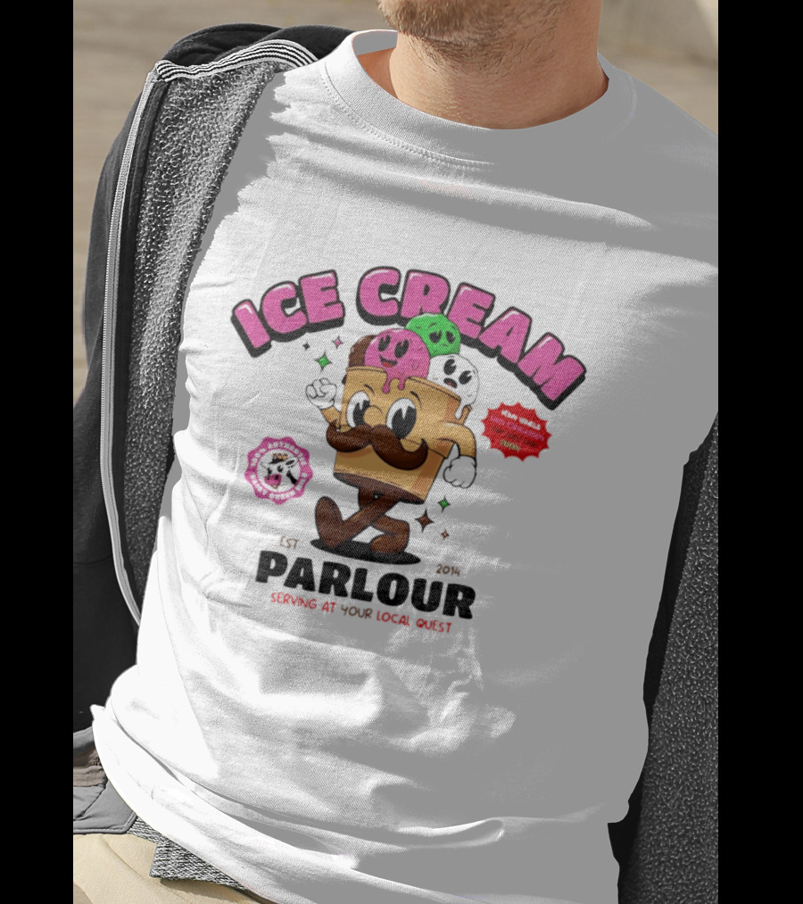 Ice Cream Parlour Est 2014 Serving At Your Local Quest Cartoon Characters Fun Scoop Club T-Shirt