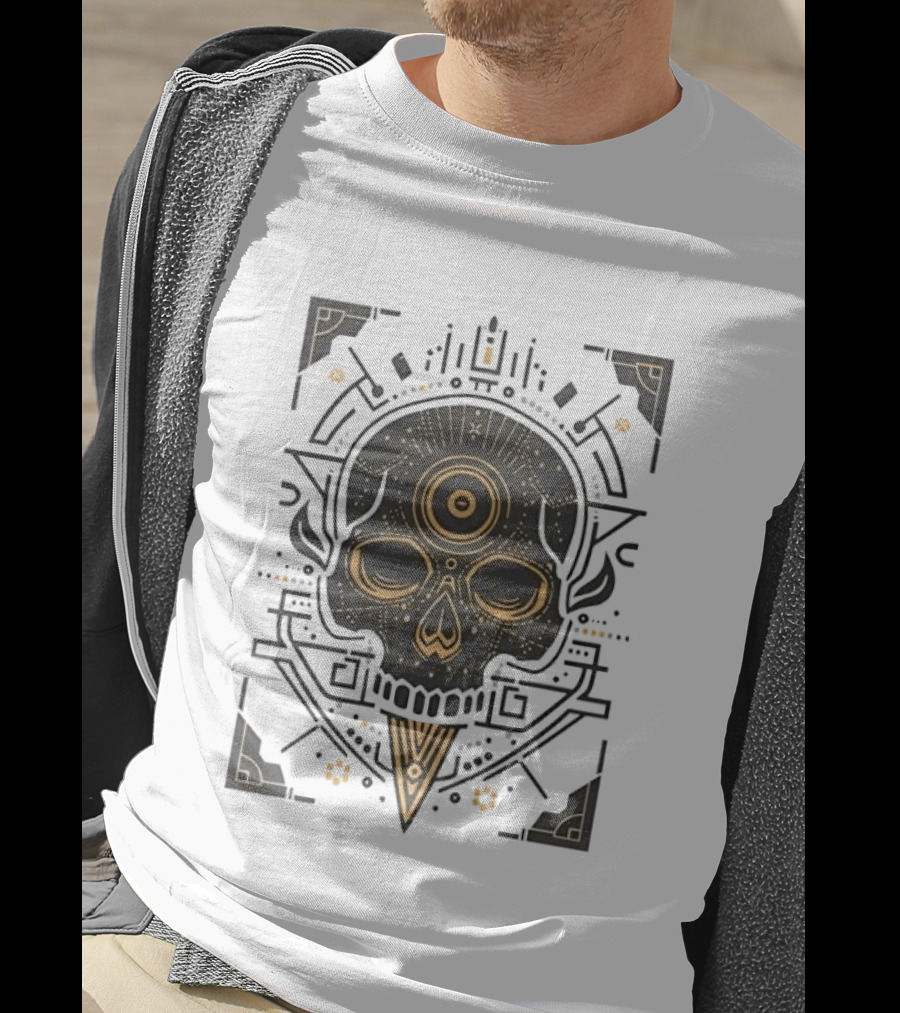 Sacred Geometry Skull Minimalist Golden Ornamental T-Shirt