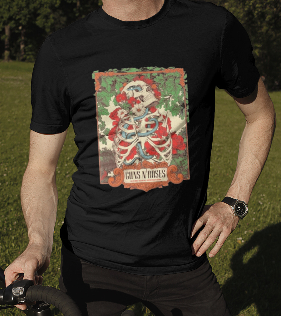 Guns N Roses Raleigh North Carolina 2026 Event Carter Finley Stadium July 23 Skeleton Roses T-Shirt