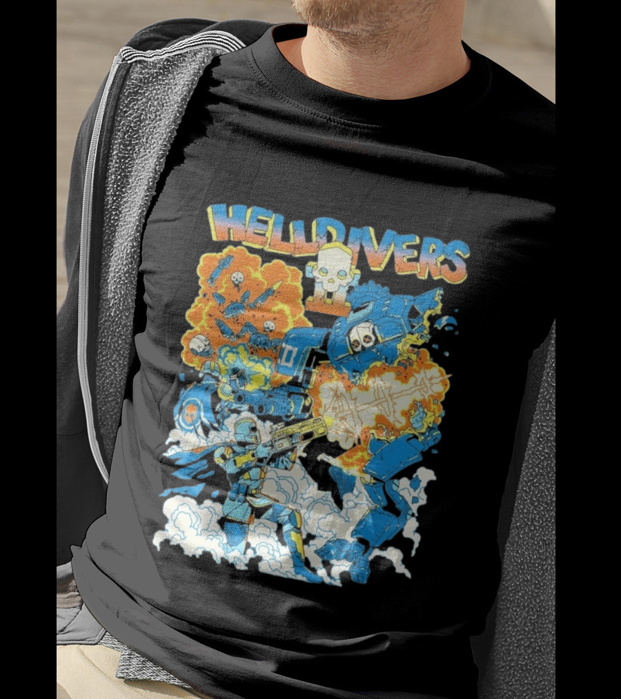 Helldivers 2 Explosive Battle Remember Outpost 32 Retro Skull Warfare T-Shirt