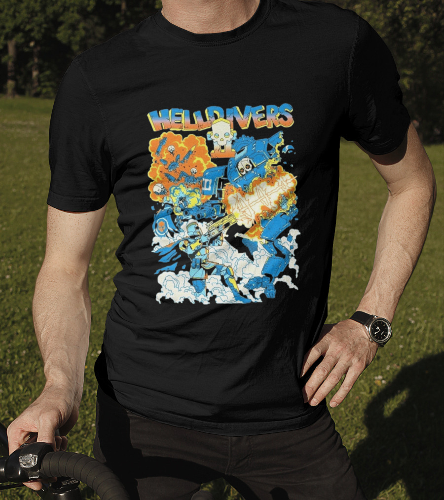 Helldivers 2 Explosive Battle Remember Outpost 32 Retro Skull Warfare T-Shirt
