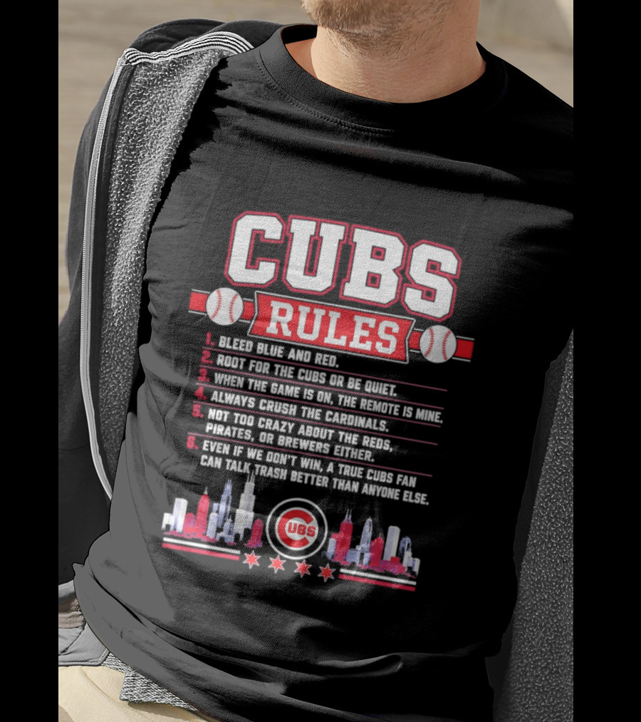 Cubs Rules Chicago Skyline Baseball Fan Apparel MLB Chicago Cubs T-Shirt