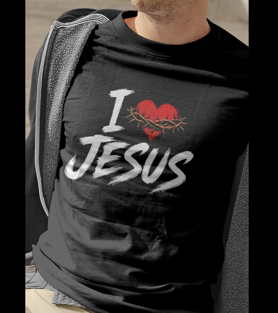 I Love Jesus Heart Crown Of Thorns Christian T-Shirt