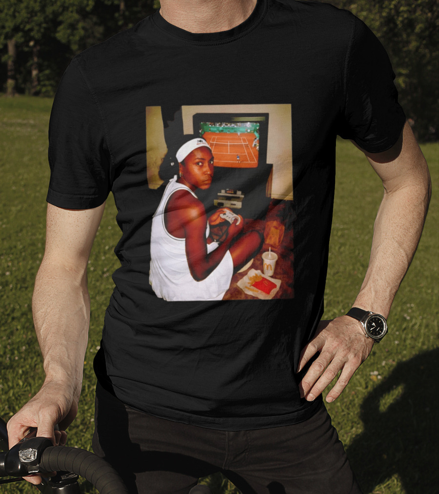 Coco Gauff Playing Retro Tennis Video Game With McDonald's Snacks T-Shirt