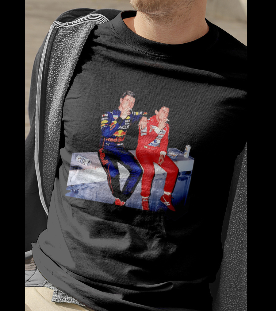 Max Verstappen Red Bull Racing And Ayrton Senna Honda Marlboro F1 Legends Smoking Together T-Shirt