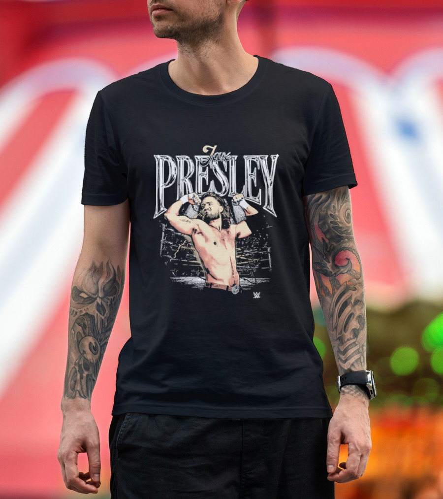 Jax Presley Flexing Muscles WWE Presley Backdrop T-Shirt