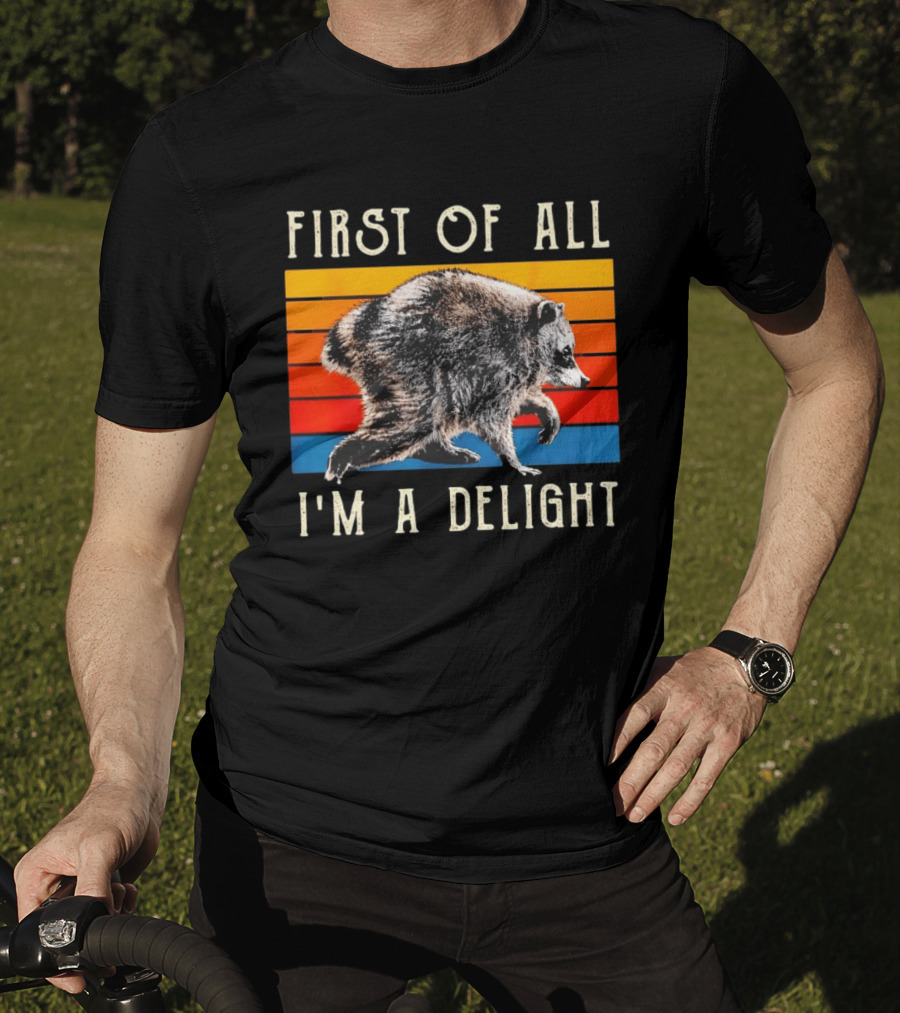 Jimothy Raccoon First Of All I'm A Delight Famous Seattle Trash Panda Colorful Stripes T-Shirt