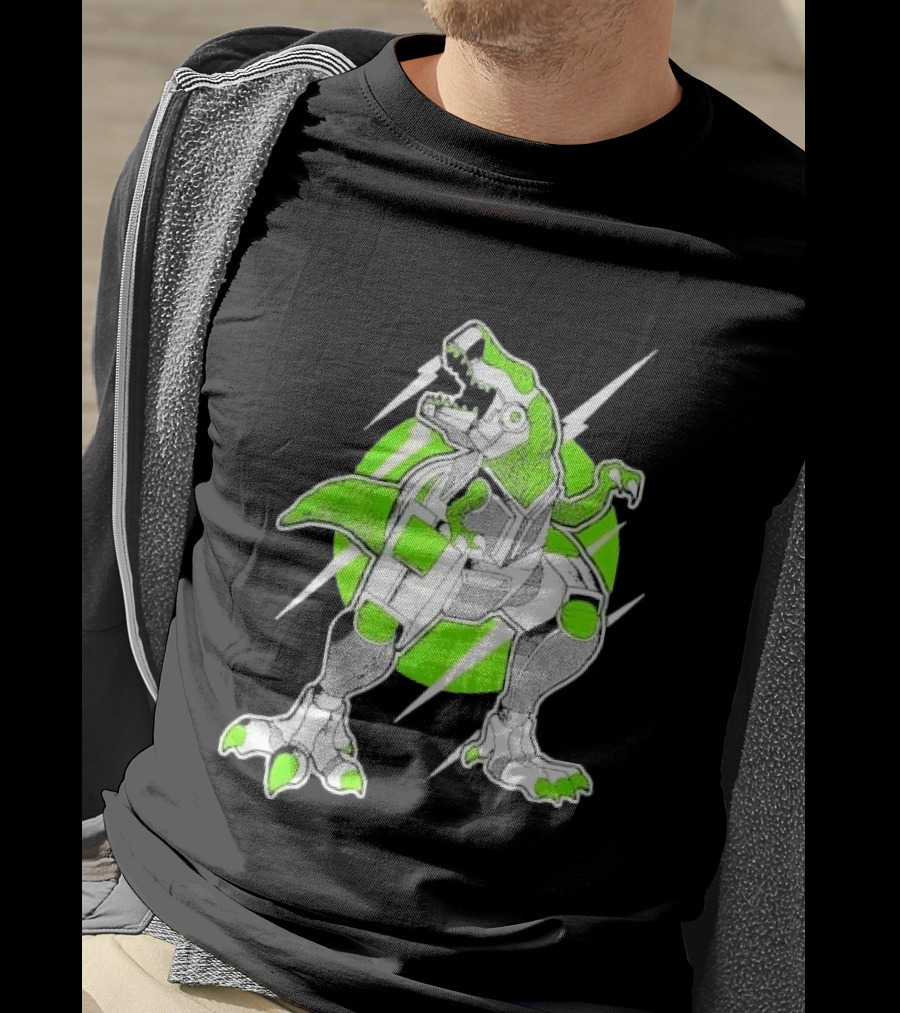 Robo Rex Neon Green Cybernetic Dinosaur Tech Science Fiction High Voltage T-Shirt
