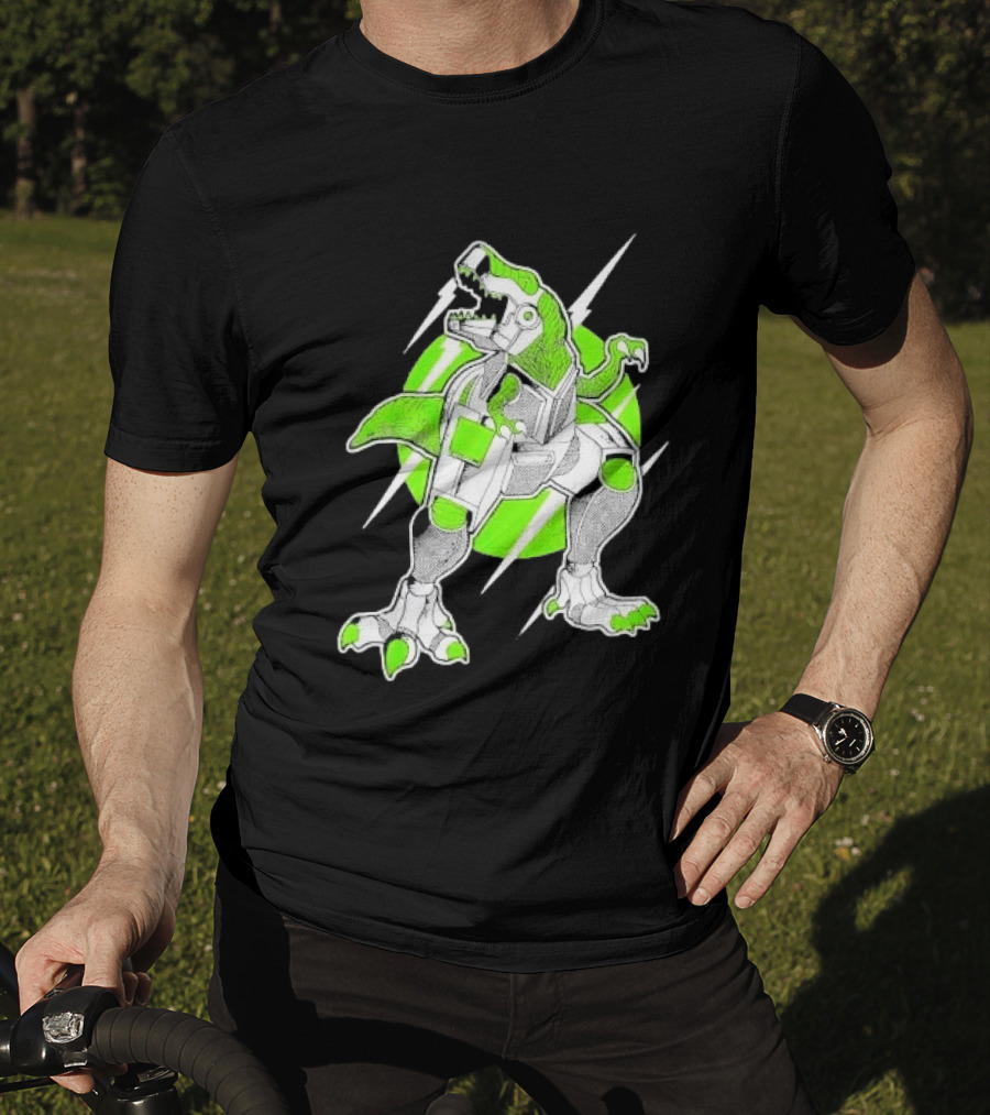 Robo Rex Neon Green Cybernetic Dinosaur Tech Science Fiction High Voltage T-Shirt