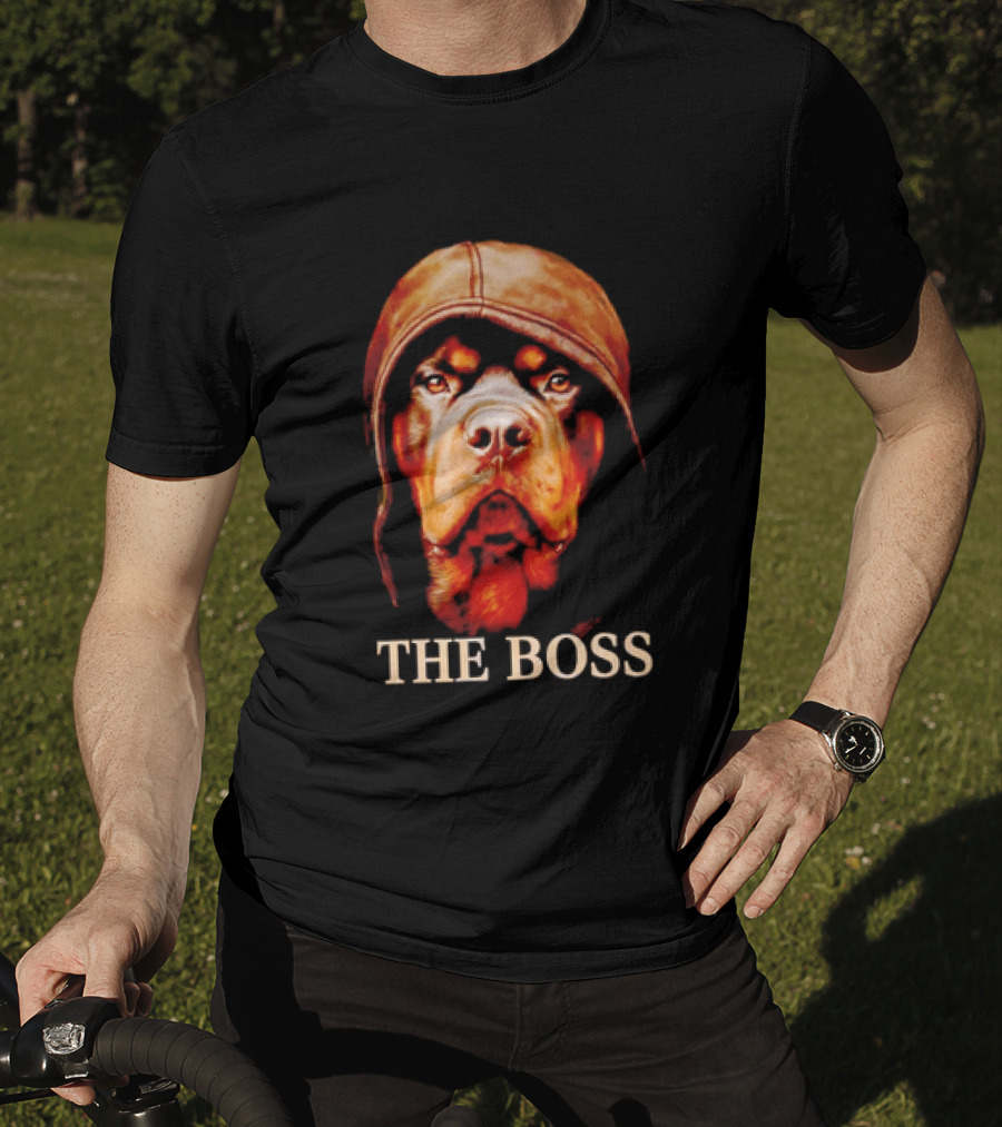 The Boss Rottweiler Wearing Aviator Cap T-Shirt