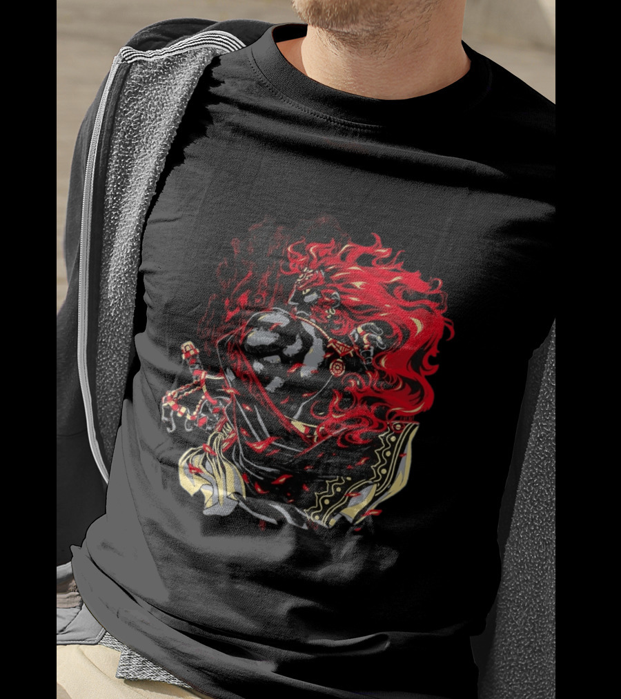 The Legend Of Zelda The Devourer Of Tomorrow Flamboyant Musketeer Warrior With Cape And Fiery Red Hair T-Shirt