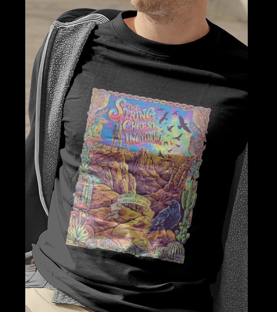 The String Cheese Incident Salt Lake City Utah Red Butte Garden Amphitheatre July 22 2026 Psychedelic Desert Scene With Wildlife And Cactus T-Shirt