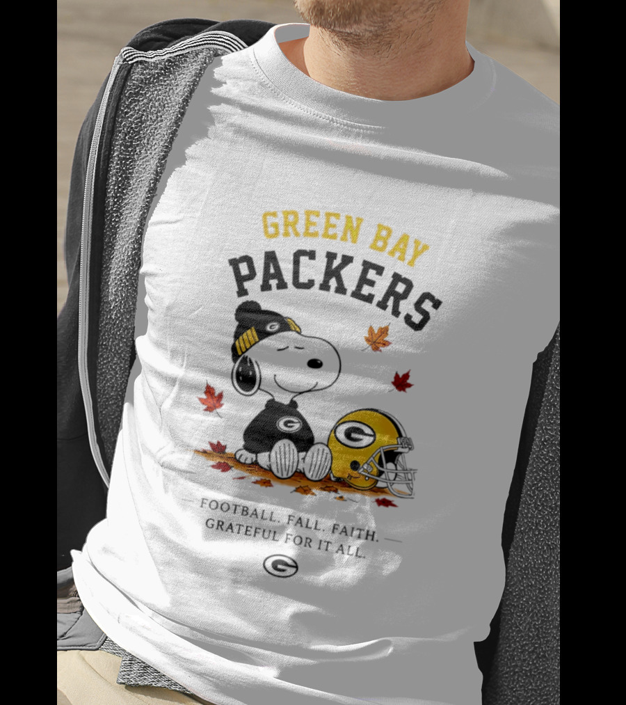 Green Bay Packers Snoopy Football Fall Faith Grateful For It All T-Shirt
