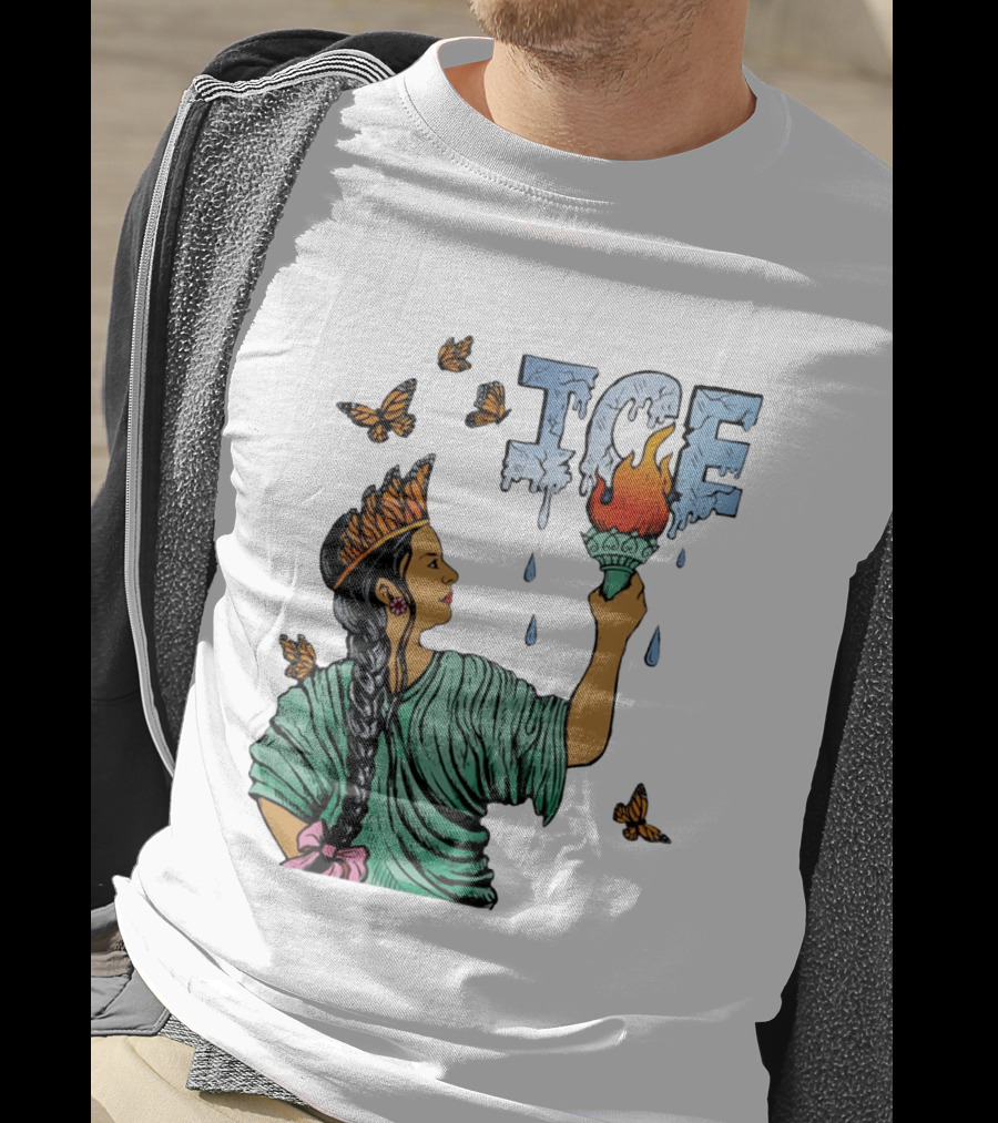 Liberty ICE Melt Activism With Monarch Butterflies And Torch Symbolism T-Shirt