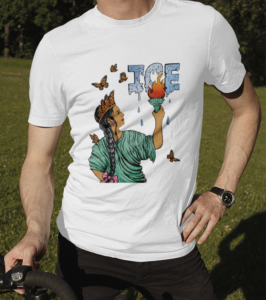 Liberty ICE Melt Activism With Monarch Butterflies And Torch Symbolism T-Shirt