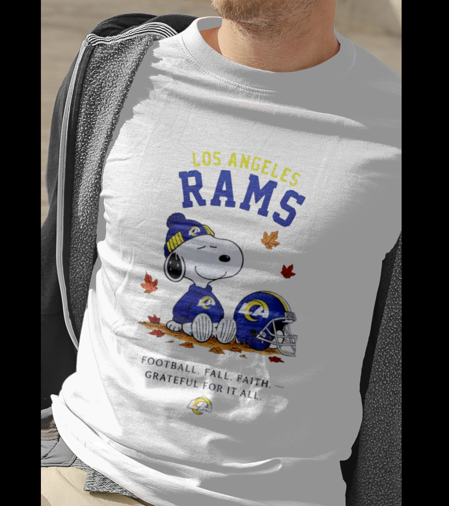 Los Angeles Rams Snoopy Football Fall Faith Grateful For It All NFL Peanuts Fan Gear T-Shirt