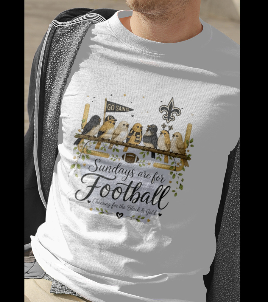 Go Saints Black And Gold Birds Football Sundays Cheering T-Shirt