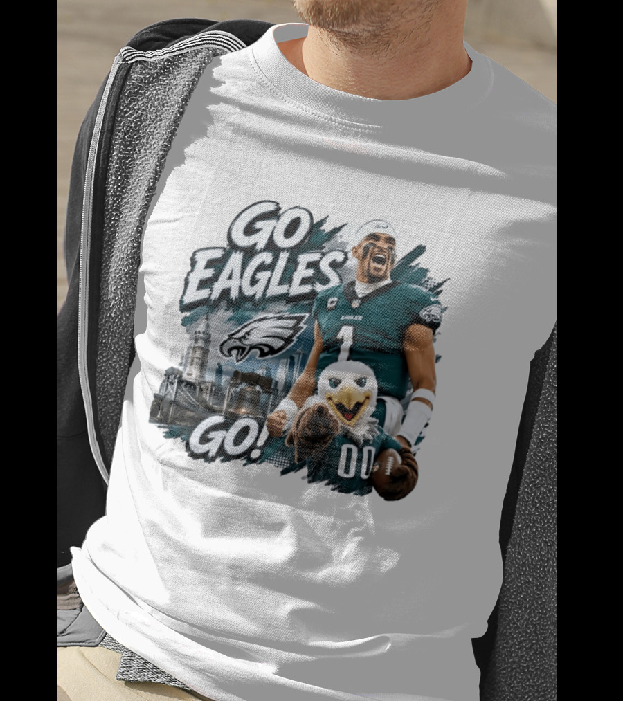 Go Eagles Go Philadelphia Eagles Jalen Hurts Swoop Football Skyline T-Shirt