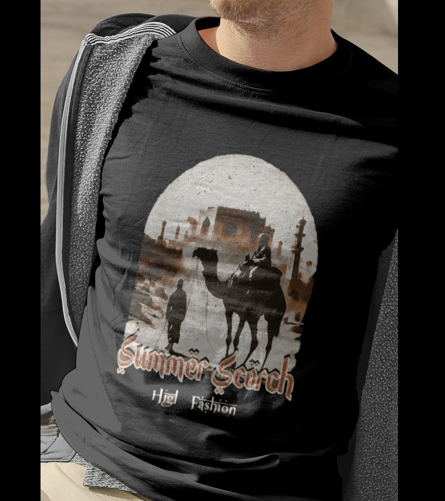 Summer Scorch High Fashion Camel Caravan Desert Scene T-Shirt