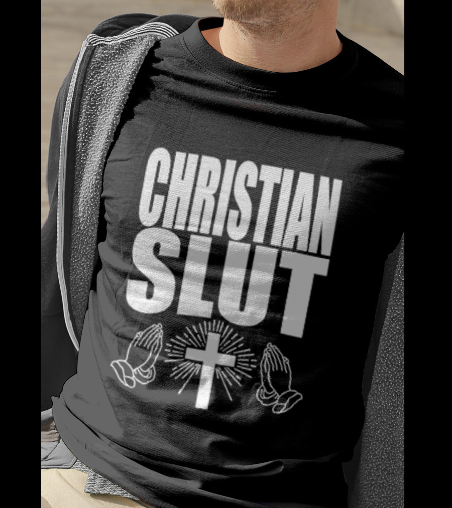 Christian Slut Praying Hands Cross Iconography T-Shirt