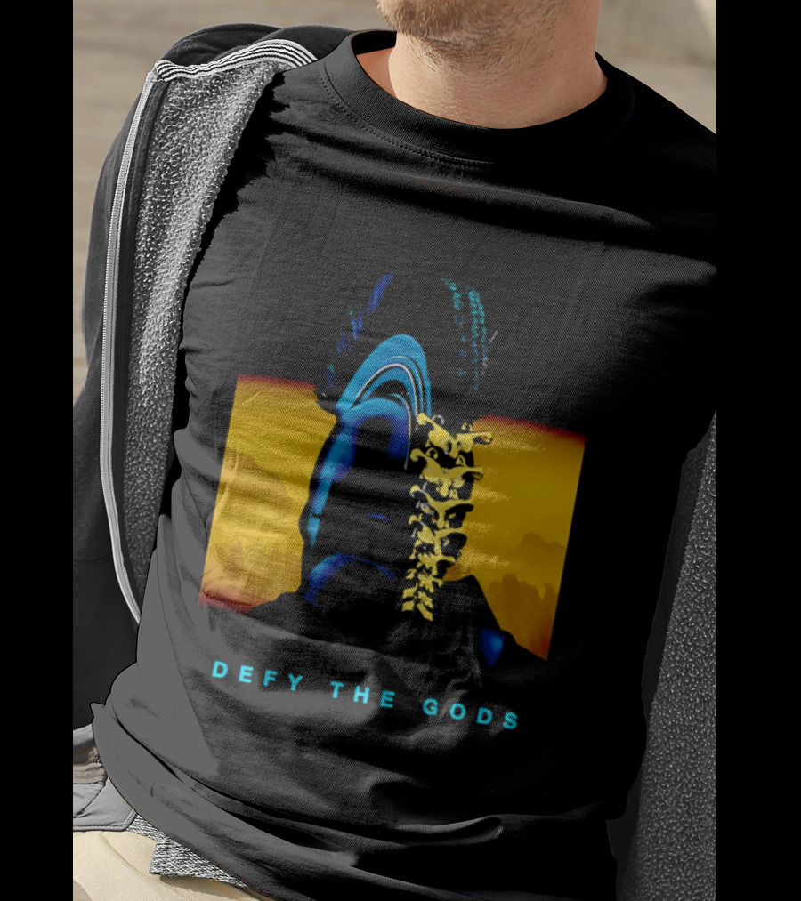 Defy The Gods Spartan Warrior Helmet Art Blue And Gold T-Shirt