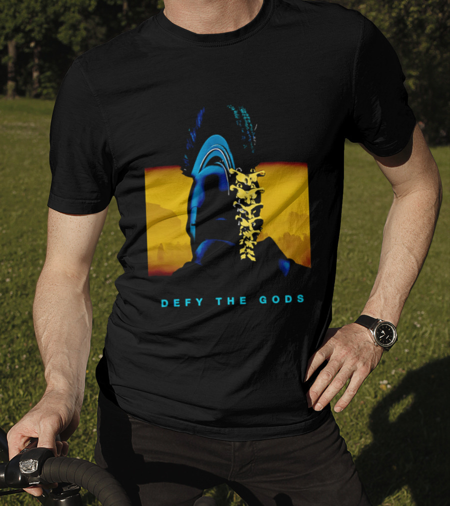 Defy The Gods Spartan Warrior Helmet Art Blue And Gold T-Shirt