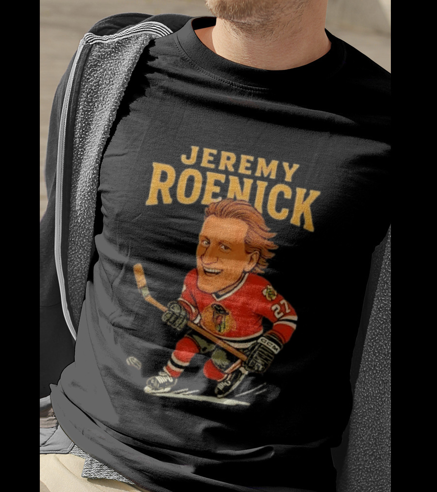 Jeremy Roenick Caricature Chicago Blackhawks Legendary Hockey Star T-Shirt