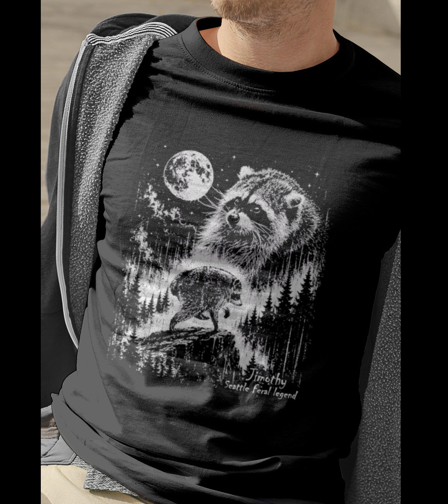 Jimothy Raccoon Scenic Trail Legend Moonlit Wilderness Forest Scene T-Shirt