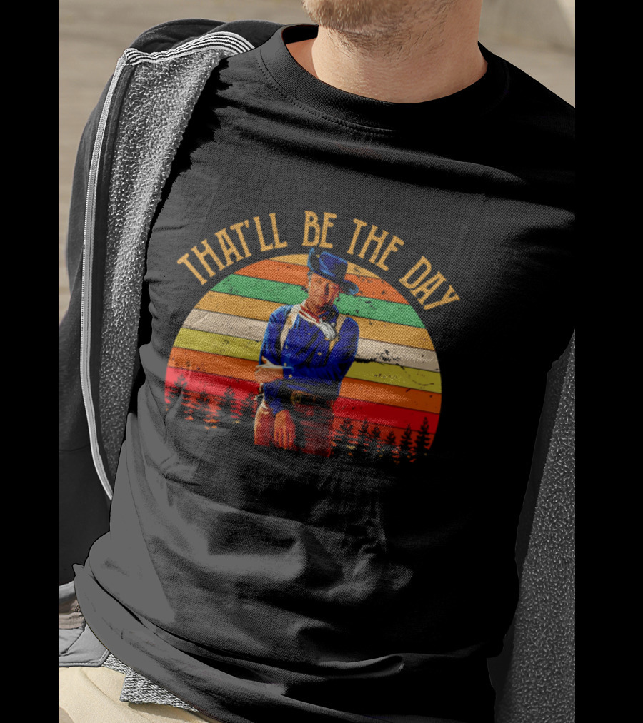 John Weyne That'll Be The Day Vintage Western Style Striped Sunset T-Shirt