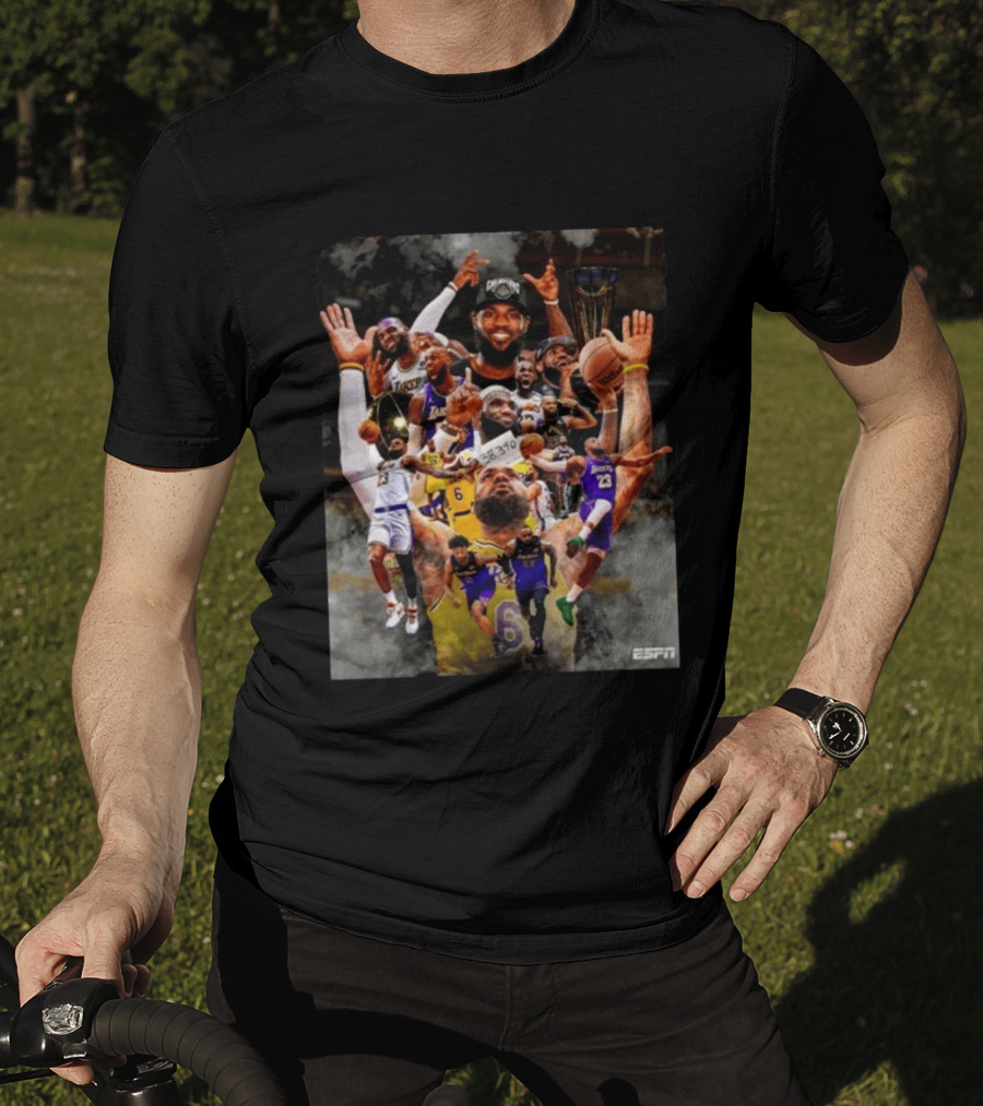 LeBron James Los Angeles Lakers ESPN Championship Highlights And Career Achievements T-Shirt