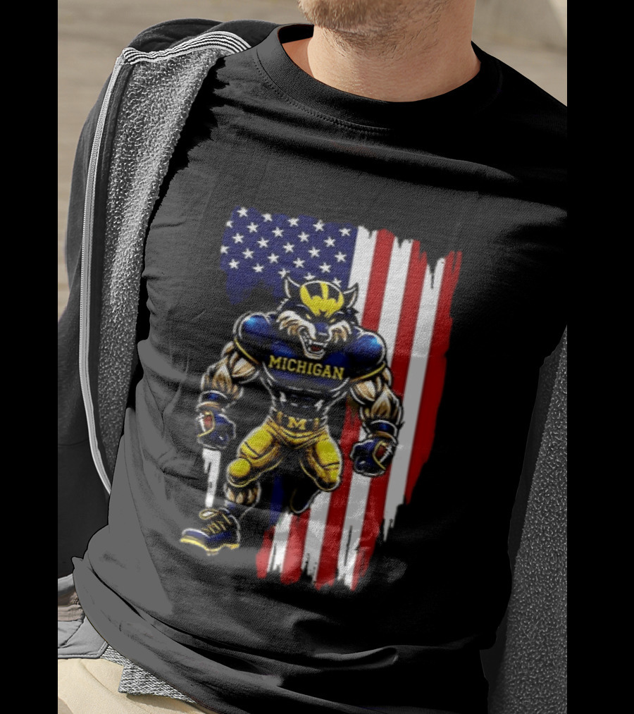 Michigan Wolverines We The People USA Flag Wolverine T-Shirt