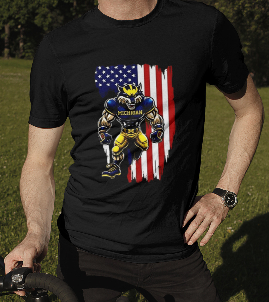 Michigan Wolverines We The People USA Flag Wolverine T-Shirt