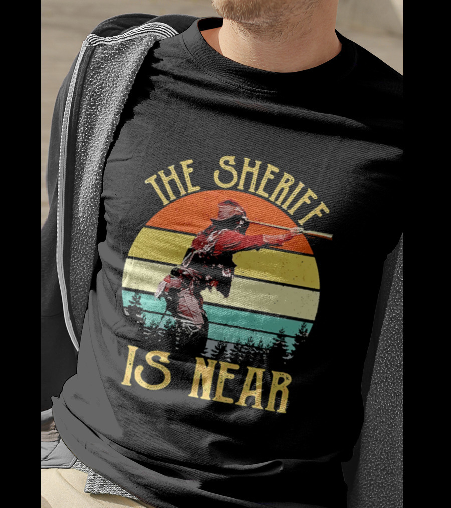 The Sheriff Is Near Western Cowboy Retro Sunset T-Shirt