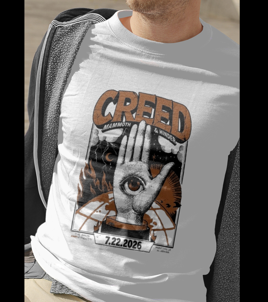 Creed Huntsville Alabama 2026 Event Orion Amphitheater July 22 Eye In Hand T-Shirt