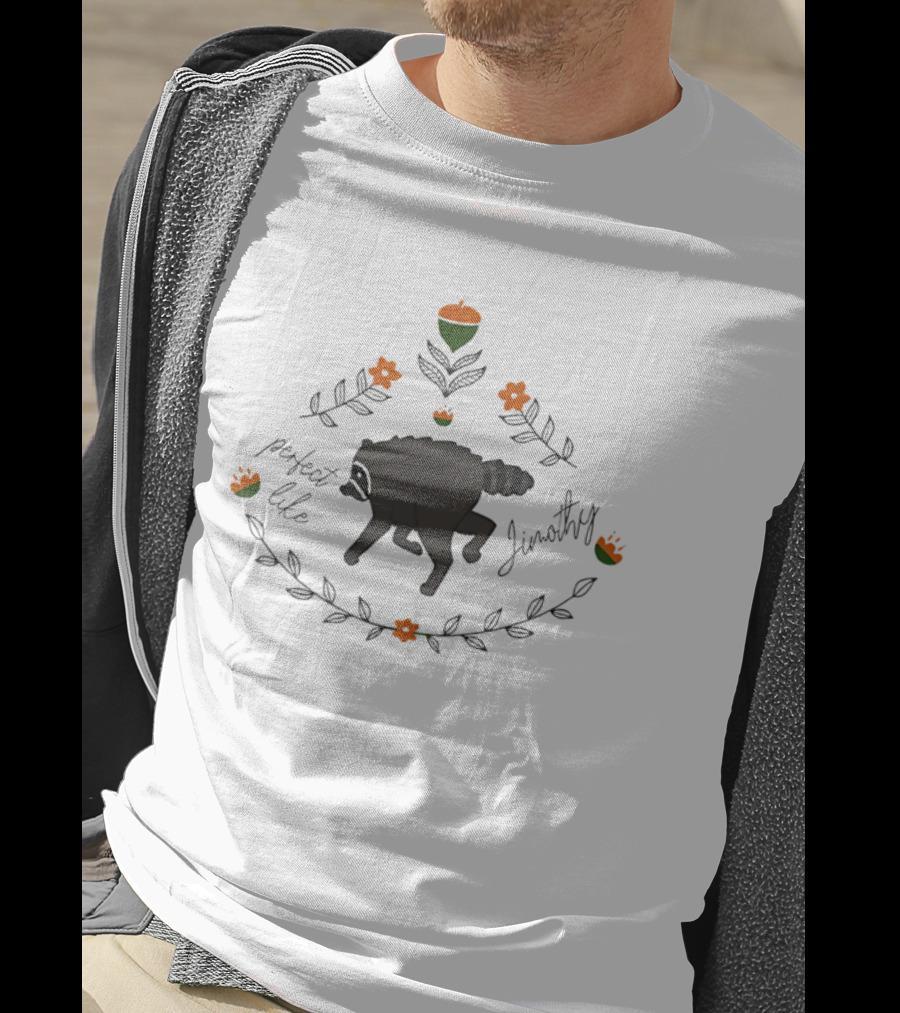 Perfect Like Jimothy Raccoon Acorn Leaf Floral T-Shirt