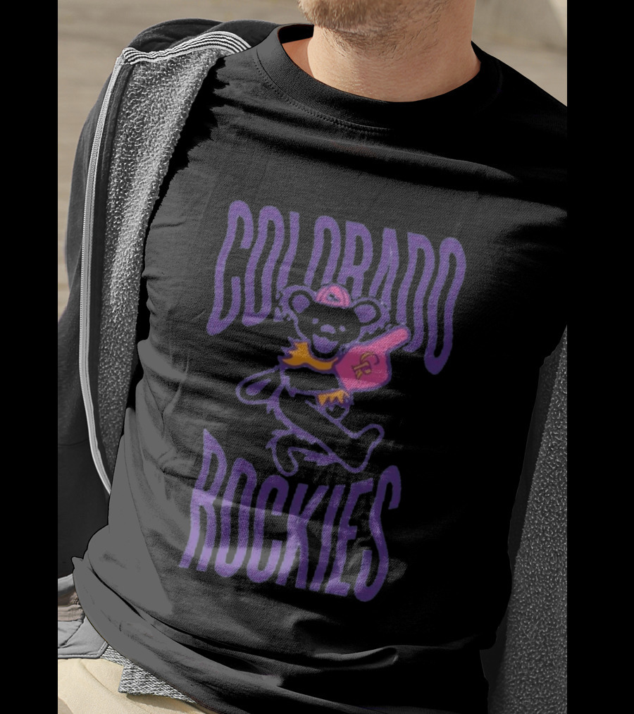 Colorado Rockies Grateful Dead Bear With Foam Finger Fan T-Shirt