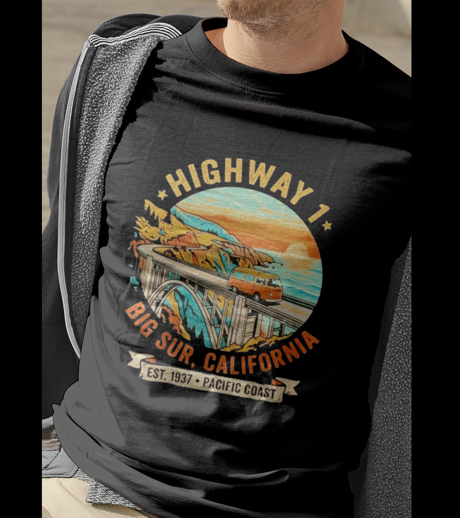Highway 1 Big Sur California Pacific Coast Est 1937 Vintage Scenic Road Trip T-Shirt