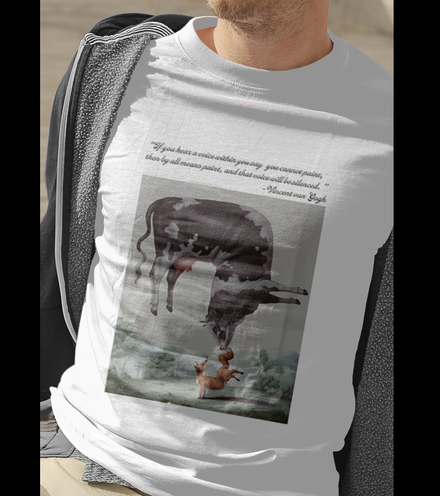 Vincent Van Gogh Quote With Inverted Cow And Fox Scene T-Shirt