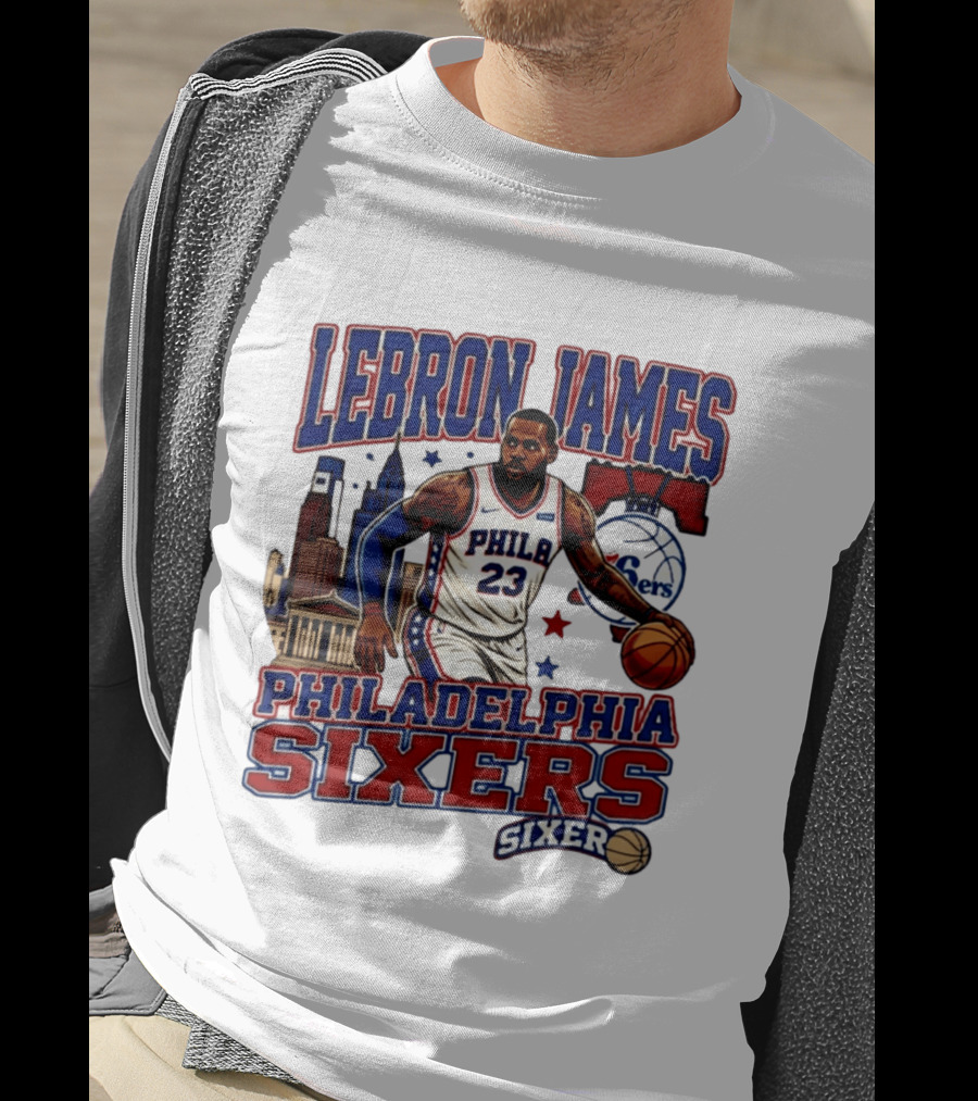 LeBron James Philadelphia Sixers No 23 Jersey Cityscape Basketball T-Shirt