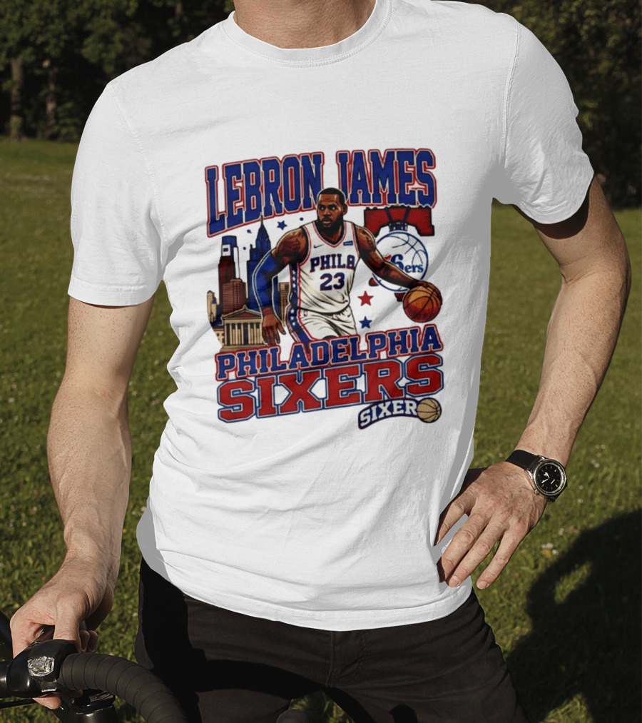 LeBron James Philadelphia Sixers No 23 Jersey Cityscape Basketball T-Shirt