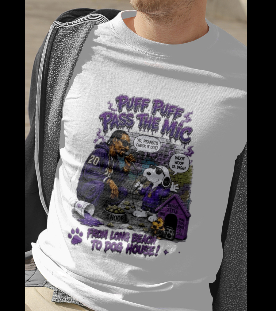 Puff Puff Pass The Mic Snoop Dogg Snoopy Collaboration From Long Beach To Dog House T-Shirt