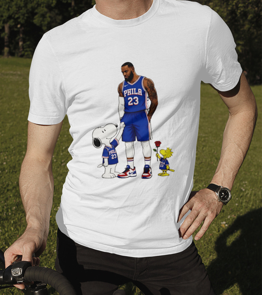 Philadelphia 76ers LeBron James With Snoopy And Woodstock 2026 T-Shirt