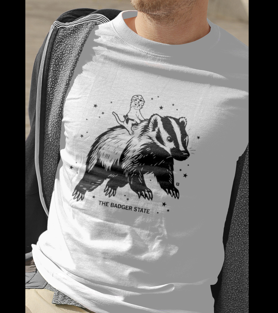 The Badger State Cat Wearing Cheese Hat On Badger With Stars T-Shirt