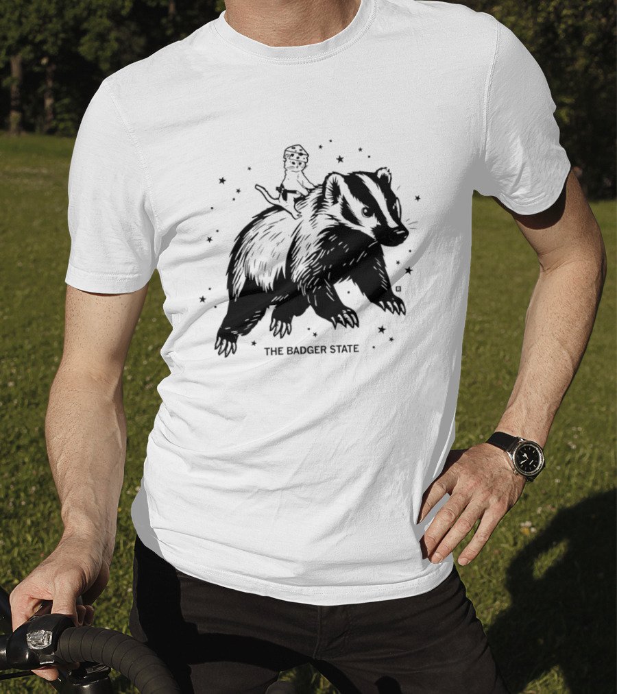 The Badger State Cat Wearing Cheese Hat On Badger With Stars T-Shirt