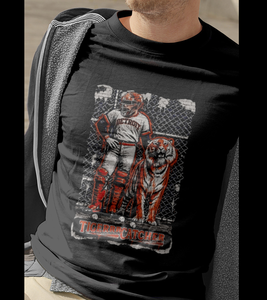 Detroit Tigers Tigerrrcatcher Baseball Player And Tiger T-Shirt