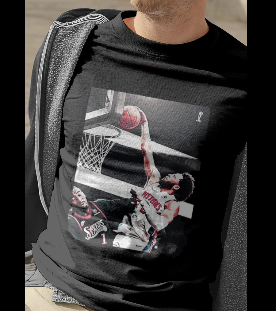 Pistons Cade Cunningham Slam Dunk Vs 76ers Andrei Drummond NBA Action T-Shirt
