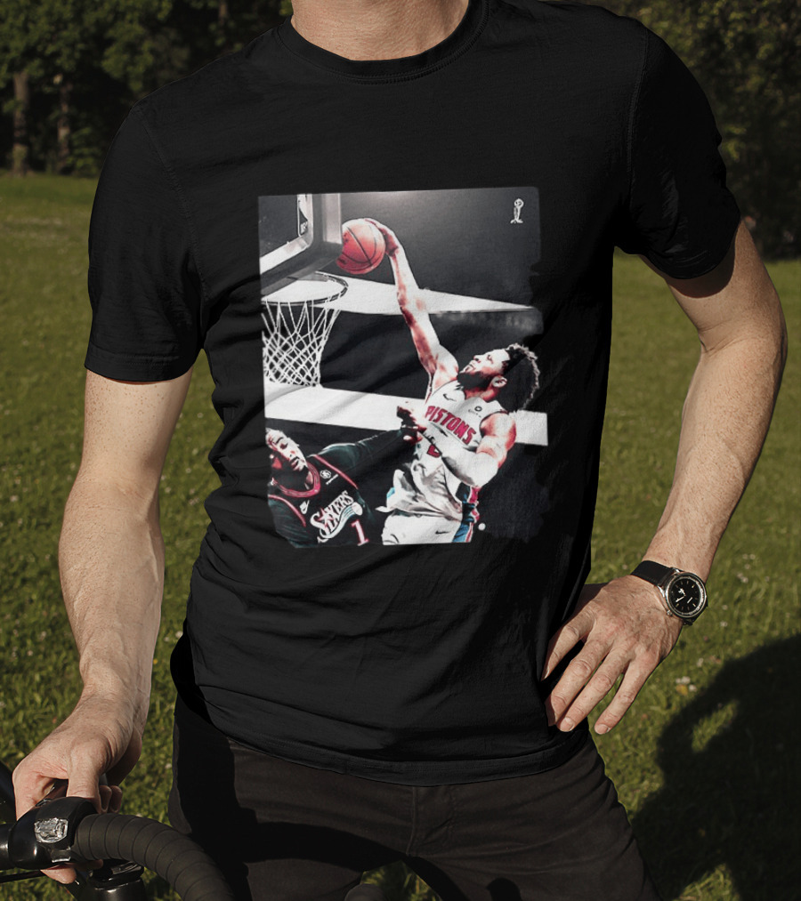 Pistons Cade Cunningham Slam Dunk Vs 76ers Andrei Drummond NBA Action T-Shirt
