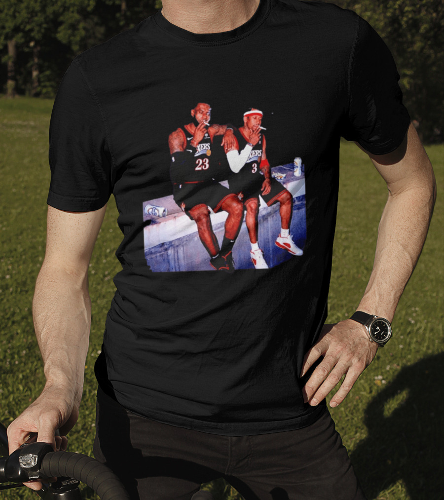 LeBron James Allen Iverson Smoking Philadelphia 76ers Skyline T-Shirt