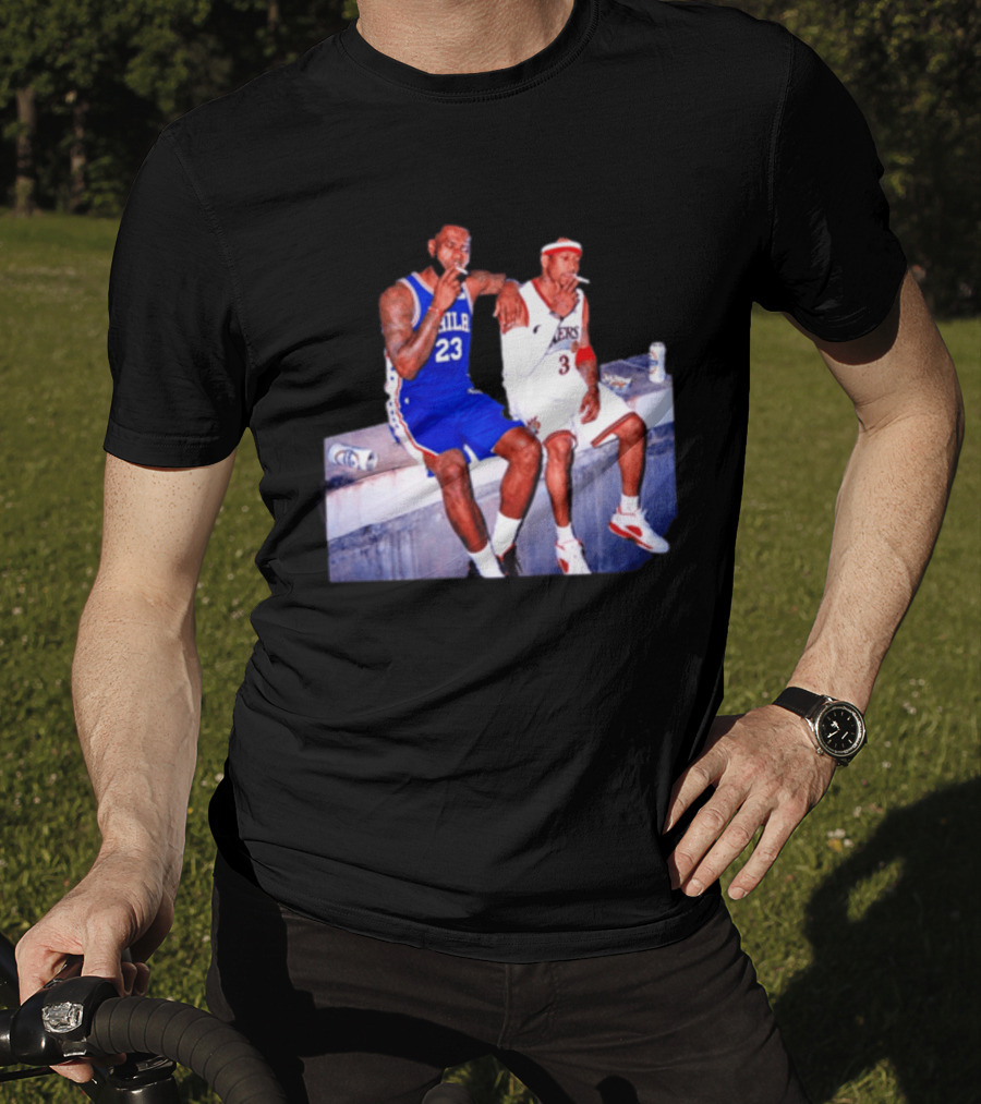LeBron James Allen Iverson Philadelphia 76ers Smoking Scene Vintage NBA T-Shirt