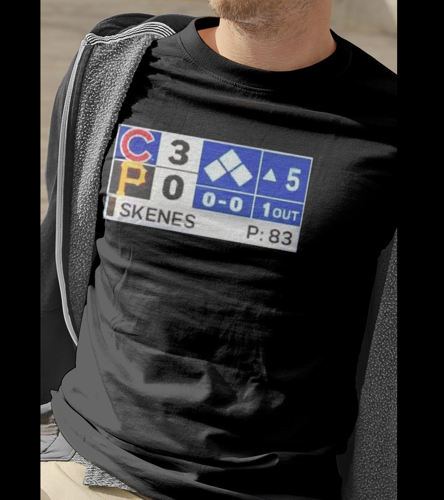 Chicago Cubs 3 Pittsburgh Pirates 0 Scoreboard Skenes Pitching 5th Inning Baseball T-Shirt